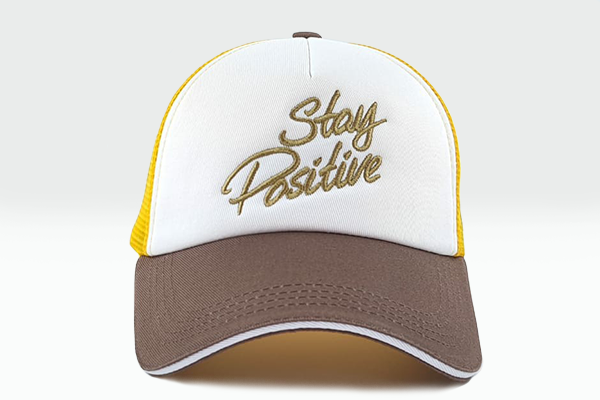 “Stay Positive” Cap - White / Yellow / Brown